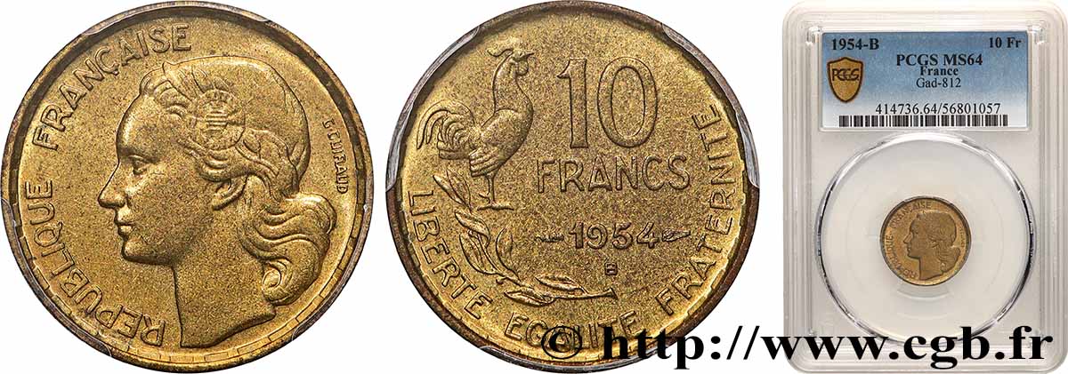 10 francs Guiraud 1954 Beaumont-Le-Roger F.363/11 MS64 PCGS