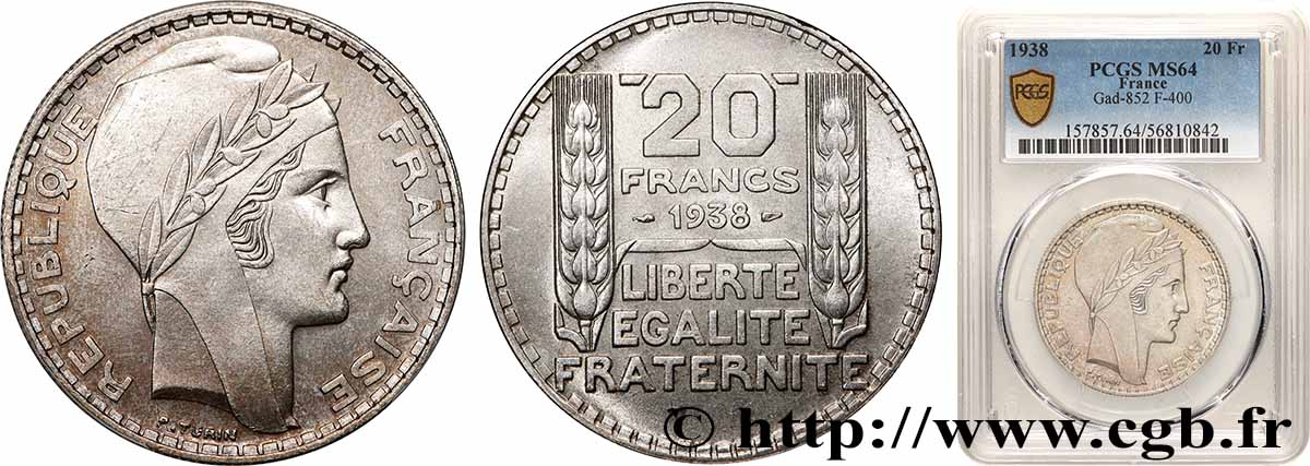 20 francs Turin 1938  F.400/9 SPL64 PCGS