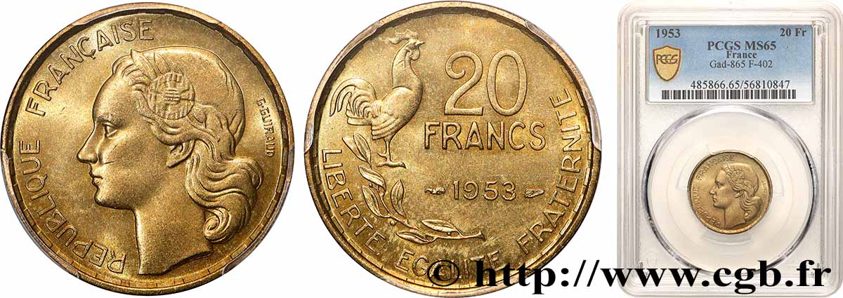 20 francs G. Guiraud 1953  F.402/11 FDC65 PCGS