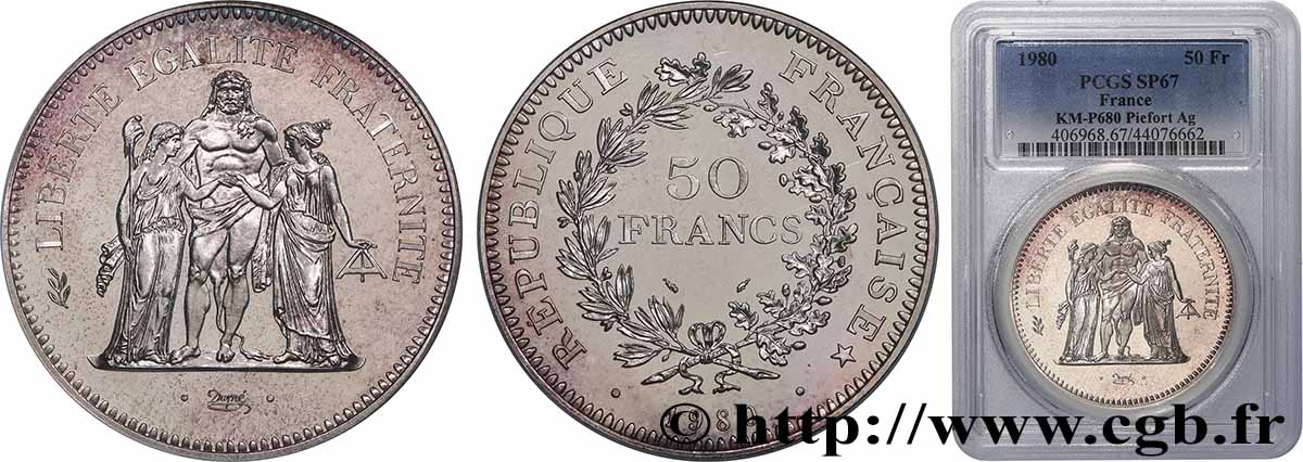 Piéfort Argent de 50 francs Hercule 1980 Pessac GEM.223 P1 FDC67 PCGS