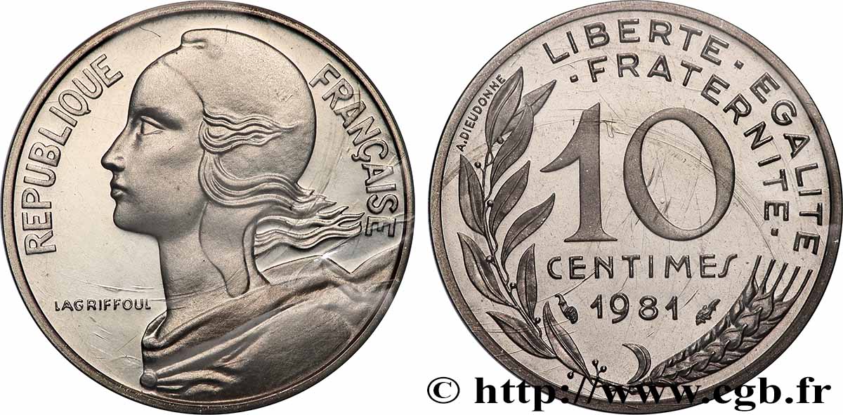Piéfort Argent de 10 centimes Marianne 1981 Pessac GEM.46 P2 SPL+ 