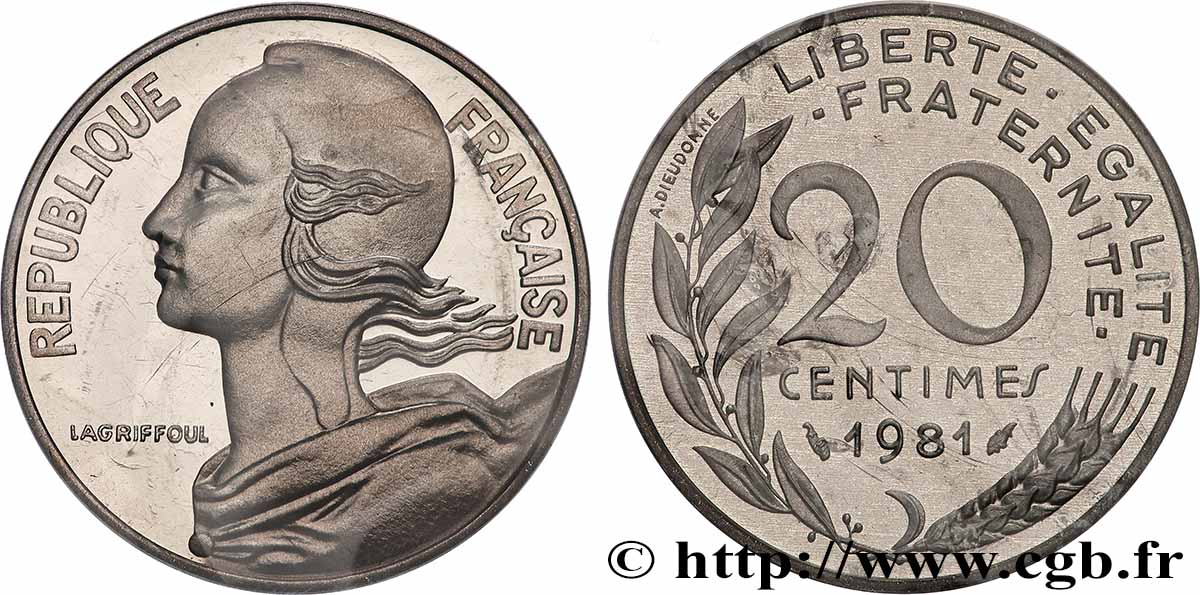 Piéfort Argent de 20 centimes Marianne 1981 Pessac GEM.56 P2 SPL+ 