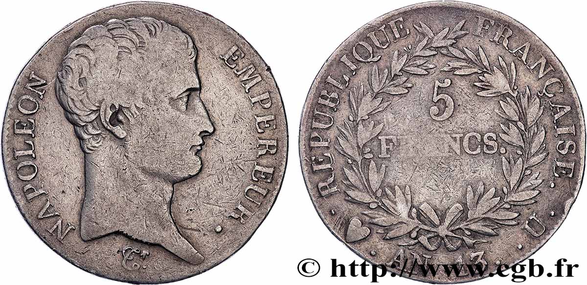 5 francs Napoléon Empereur, Calendrier révolutionnaire 1805 Turin F.303/17 fS 