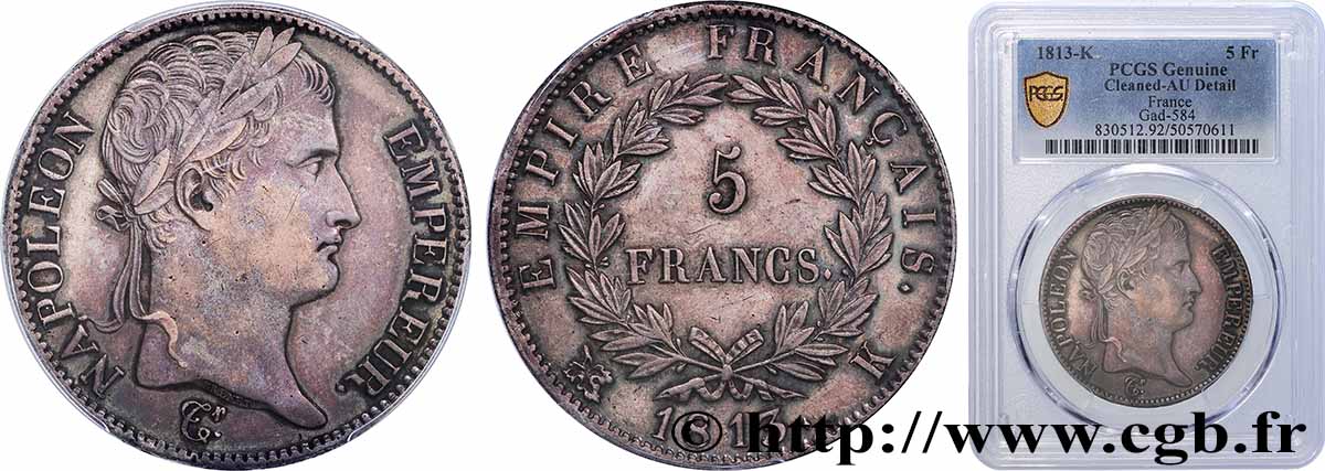 5 francs Napoléon Empereur, Empire français 1813 Bordeaux F.307/66 q.SPL PCGS