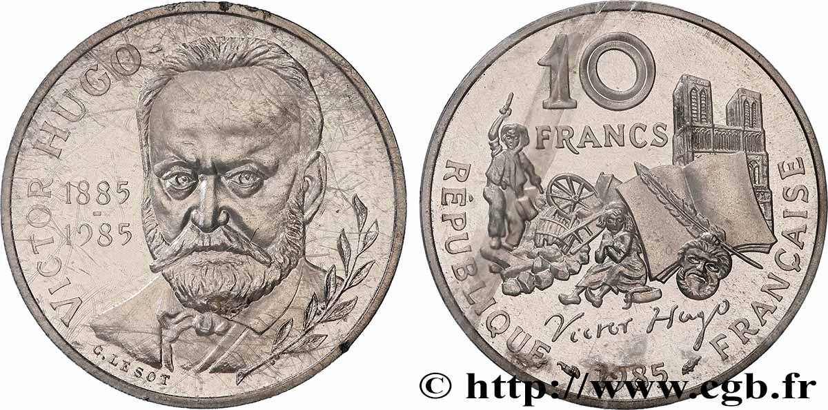 Piéfort argent de 10 francs Victor Hugo 1985 Pessac GEM.191 P2 SUP+ 