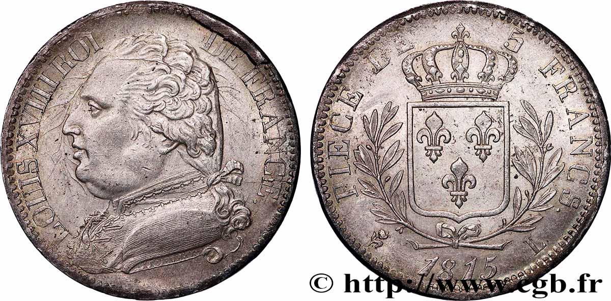 5 francs Louis XVIII, buste habillé 1815 Bayonne F.308/23 AU 