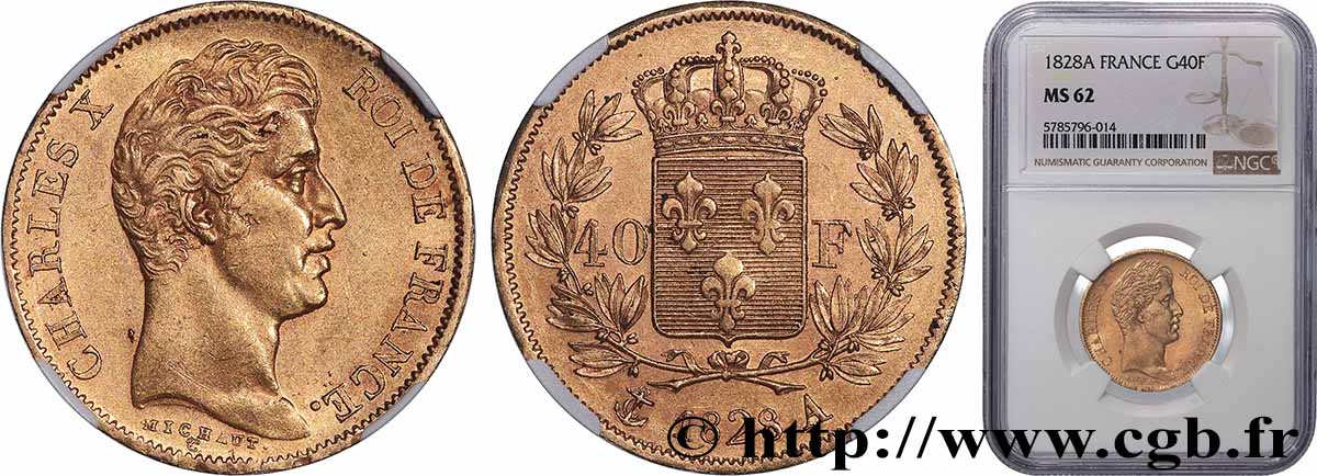 40 francs or Charles X, 2e type 1828 Paris F.544/3 SUP62 NGC