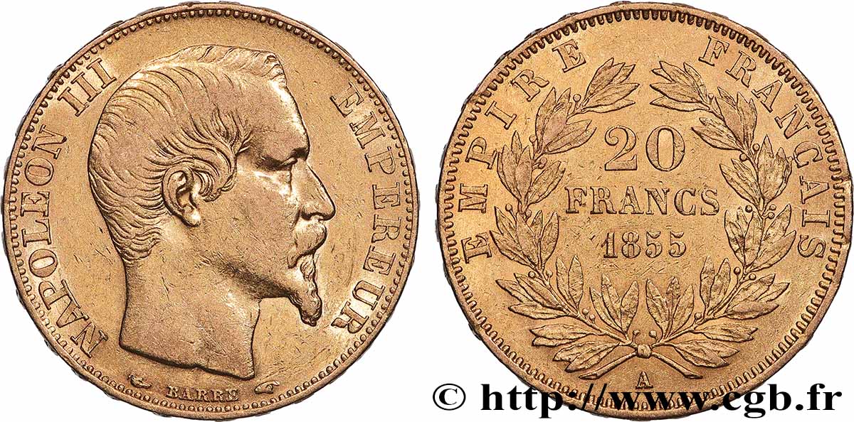 20 francs or Napoléon III, tête nue 1855 Paris F.531/3 TTB 