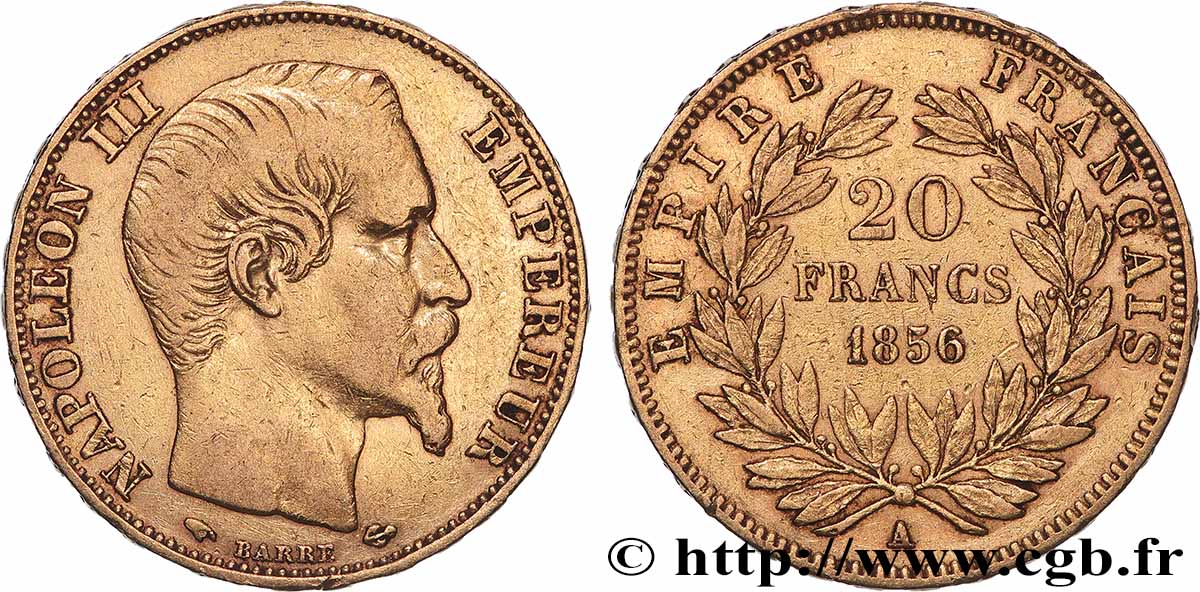 20 francs or Napoléon III, tête nue 1856 Paris F.531/9 XF 