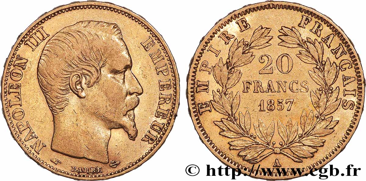 20 francs or Napoléon III, tête nue 1857 Paris F.531/12 MBC 