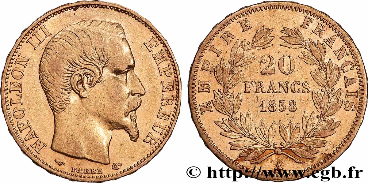 20 francs or Napoléon III, tête nue 1858 Paris F.531/13 MBC 