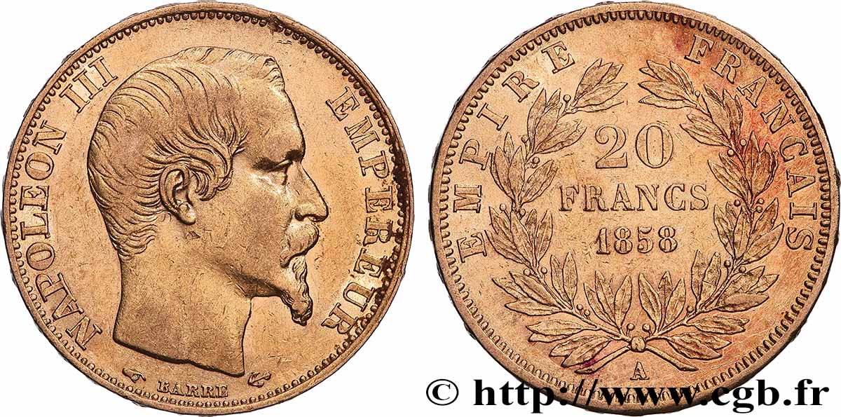 20 francs or Napoléon III, tête nue 1858 Paris F.531/13 fVZ 