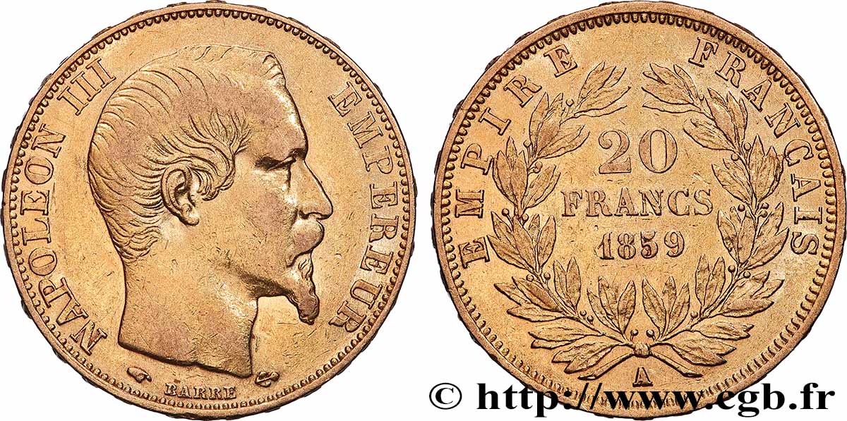 20 francs or Napoléon III, tête nue 1859 Paris F.531/15 MBC 