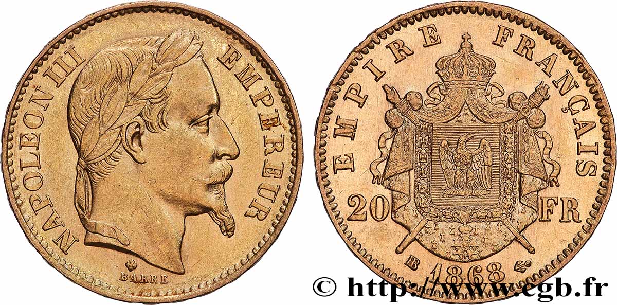20 francs or Napoléon III, tête laurée 1868 Strasbourg F.532/19 TTB+ 
