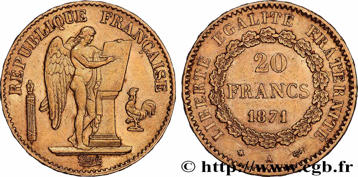20 francs génie, Troisième république 1871 Paris F.533/1 AU 