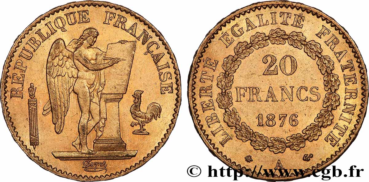 20 francs génie, Troisième république 1876 Paris F.533/4 AU 