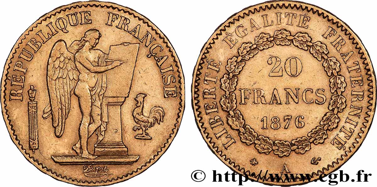 20 francs génie, Troisième république 1876 Paris F.533/4 TTB 