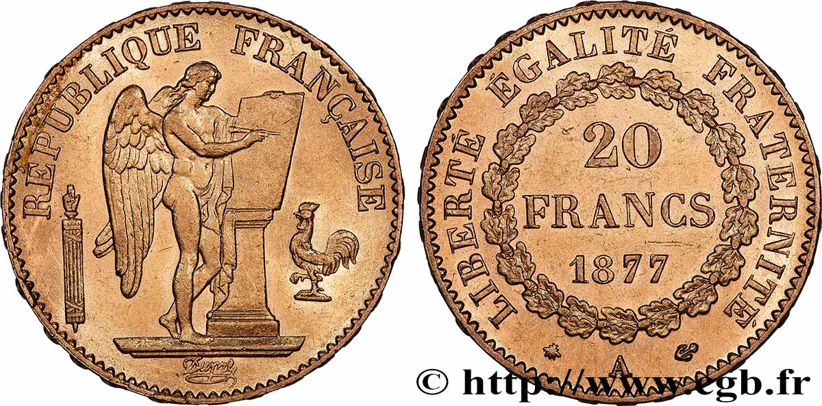 20 francs or Génie, Troisième République 1877 Paris F.533/5 AU 