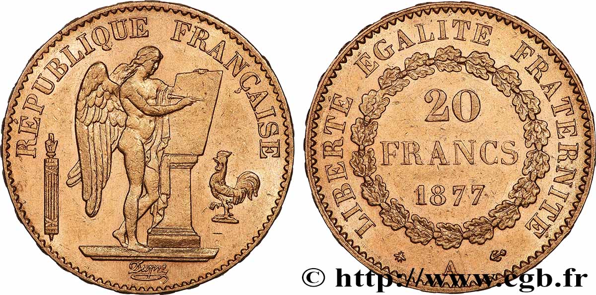 20 francs or Génie, Troisième République 1877 Paris F.533/5 AU 