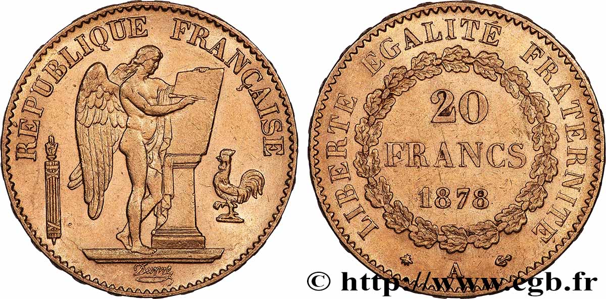 20 francs génie, Troisième république 1878 Paris F.533/6 TTB+ 