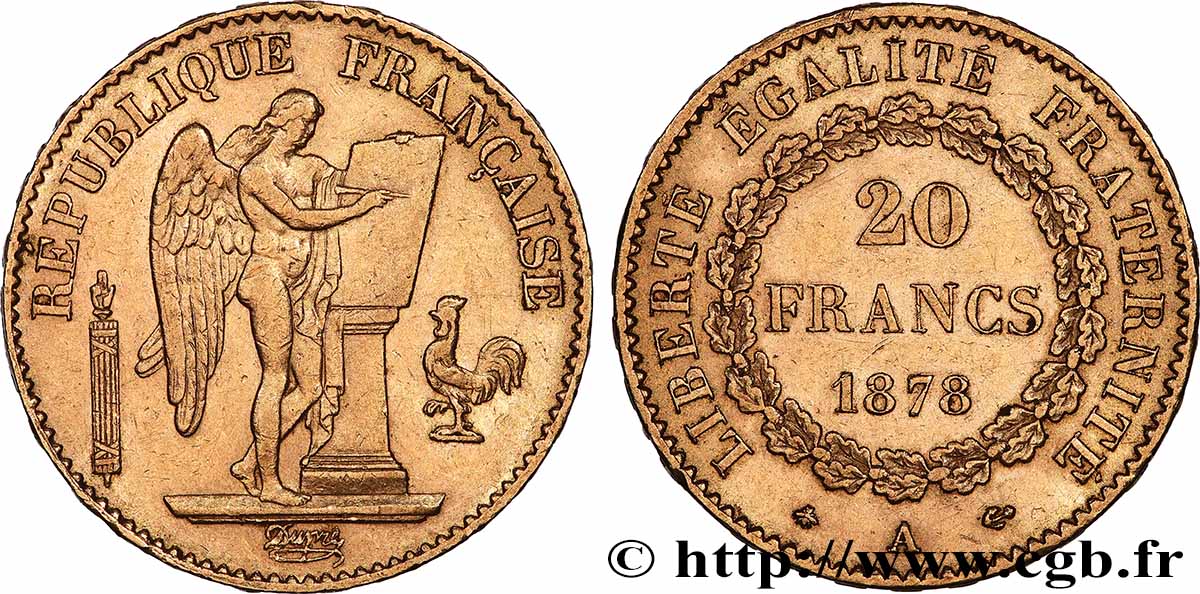 20 francs génie, Troisième république 1878 Paris F.533/6 SS 