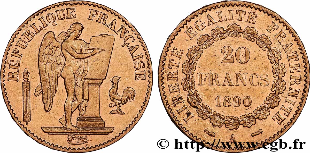 20 francs or Génie, Troisième République 1890 Paris F.533/14 XF 