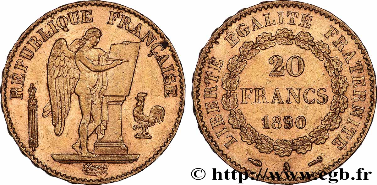 20 francs or Génie, Troisième République 1890 Paris F.533/14 fVZ 