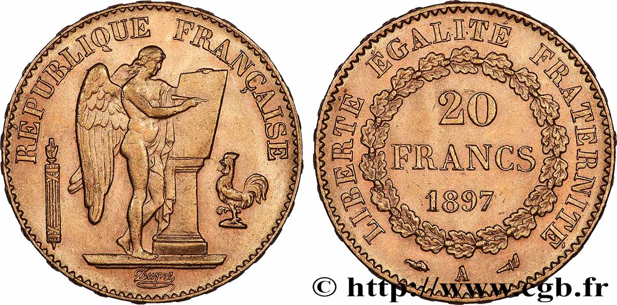 20 francs or Génie, Troisième République 1897 Paris F.533/22 AU 
