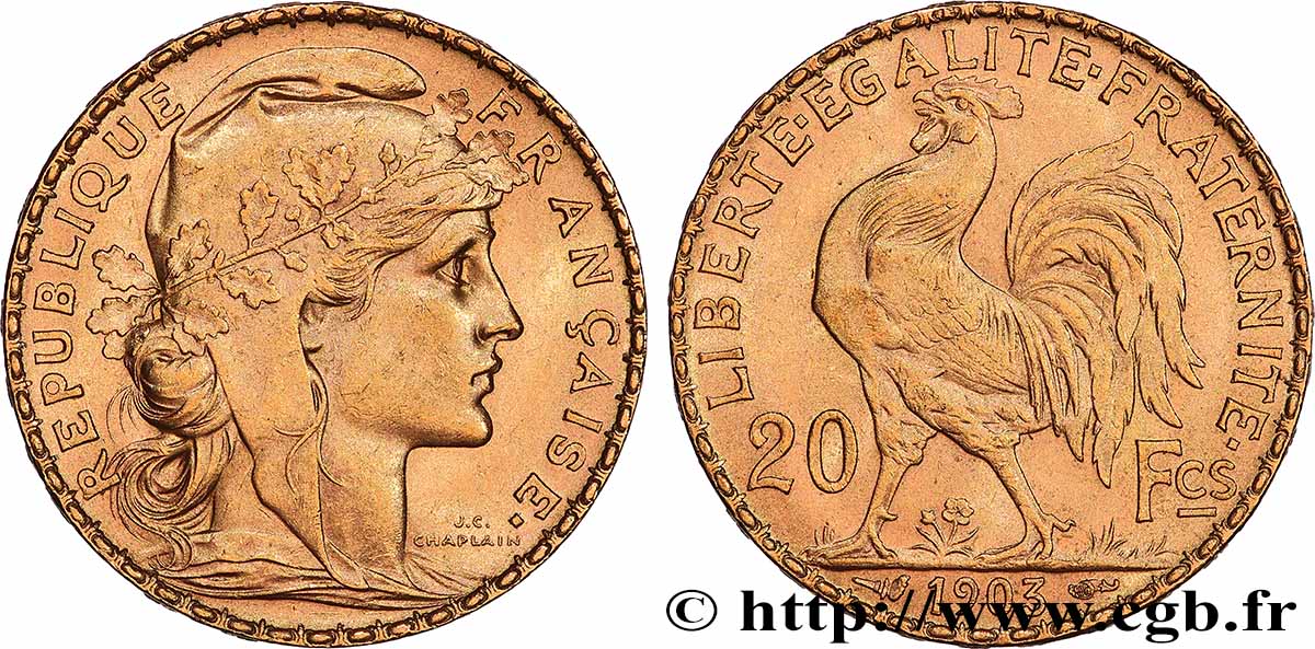 20 francs or Coq, Dieu protège la France 1903 Paris F.534/8 AU 