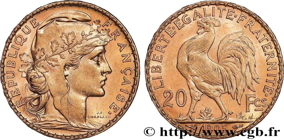 20 francs or Coq, Dieu protège la France 1905 Paris F.534/10 SUP+ 