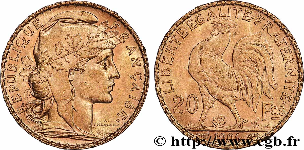 20 francs or Coq, Dieu protège la France 1906 Paris F.534/11 MS 