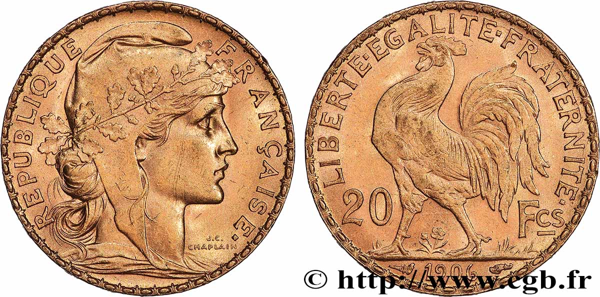 20 francs or Coq, Dieu protège la France 1906 Paris F.534/11 AU 