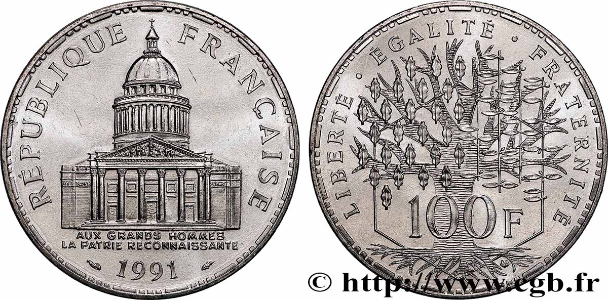 100 francs Panthéon, BE (Belle Épreuve) 1991  F.451/12 SUP 