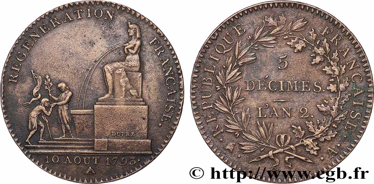 5 décimes, Régénération française 1793 Paris F.172A/1 TTB 