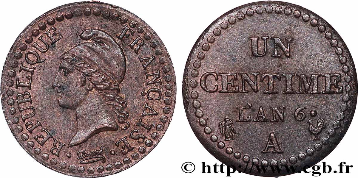 Un centime Dupré, petit 6 1798 Paris F.100/2 SUP 