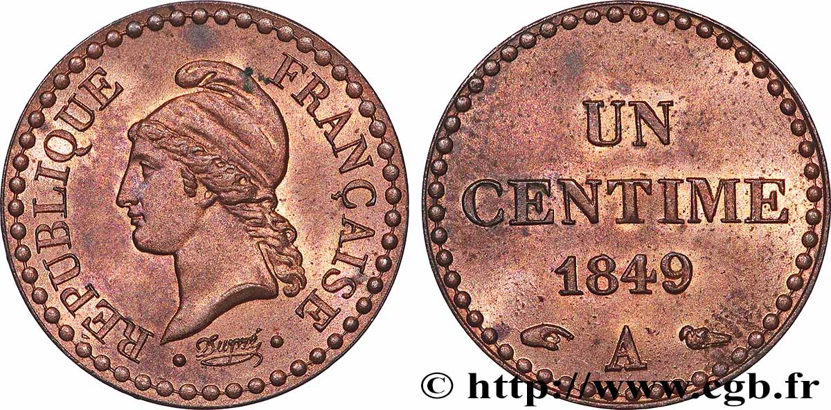 Un centime Dupré, IIe République 1849 Paris F.101/2 SPL63 