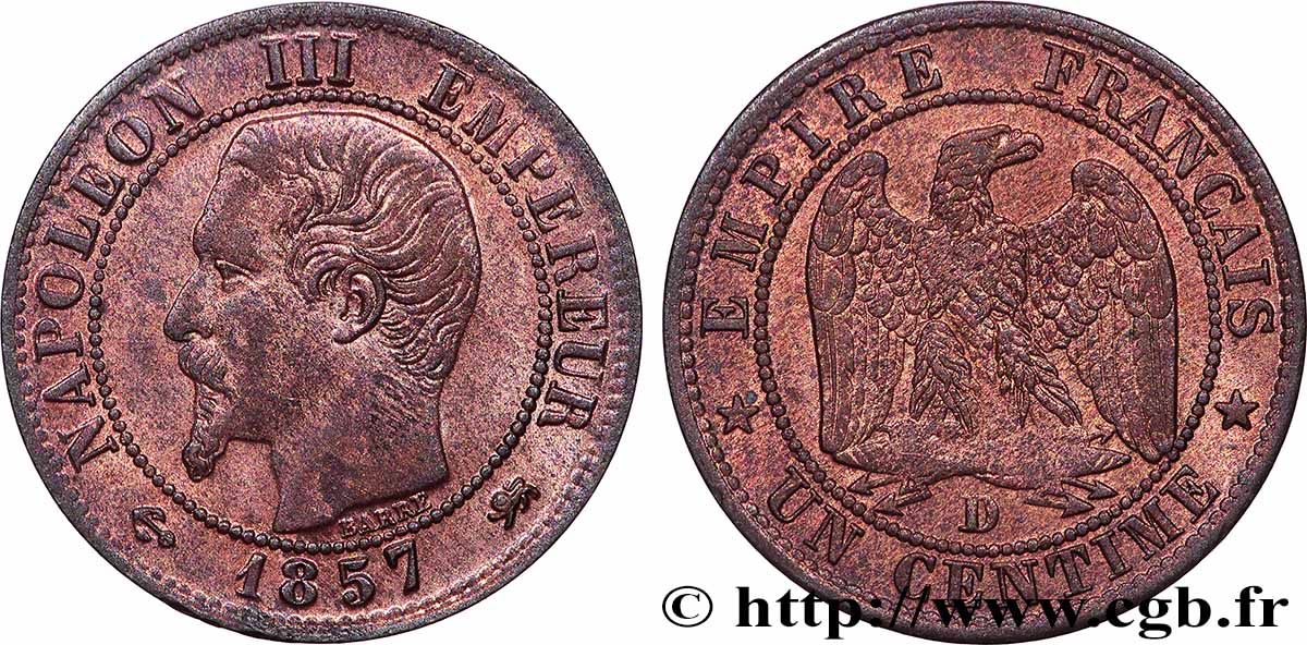 Un centime Napoléon III, tête nue 1857 Lyon F.102/35 SUP+ 