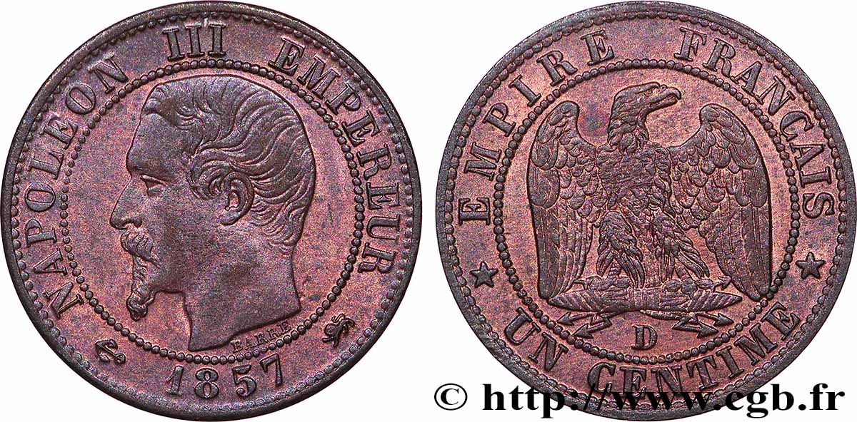 Un centime Napoléon III, tête nue 1857 Lyon F.102/35 VZ+ 