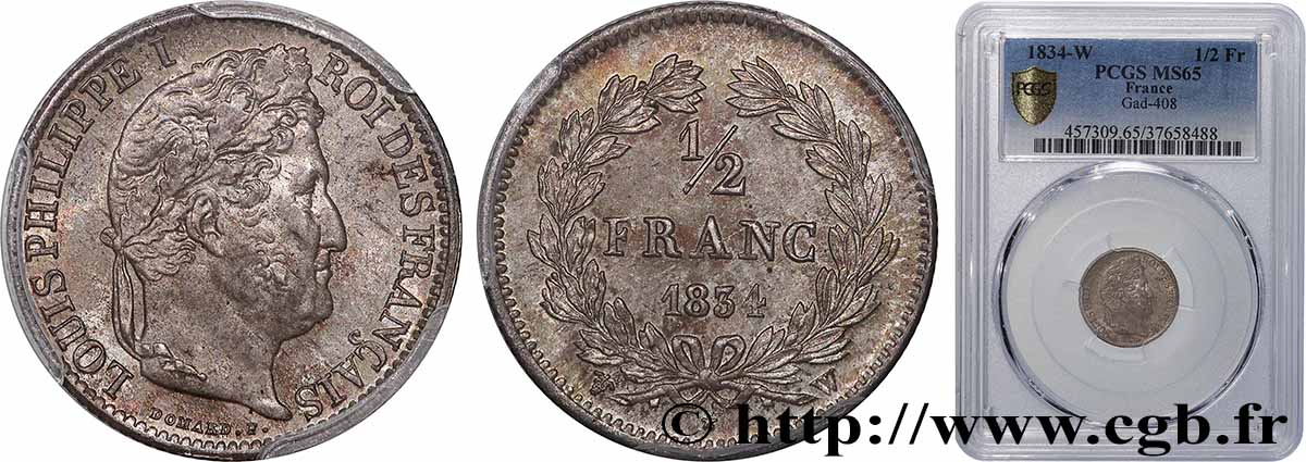 1/2 franc Louis-Philippe 1834 Lille F.182/52 FDC65 PCGS