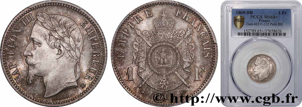 1 franc Napoléon III, tête laurée 1868 Strasbourg F.215/11 ST65 PCGS