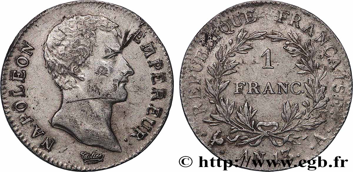 1 franc Napoléon Empereur, Calendrier révolutionnaire 1805 Paris F.201/14 TB 