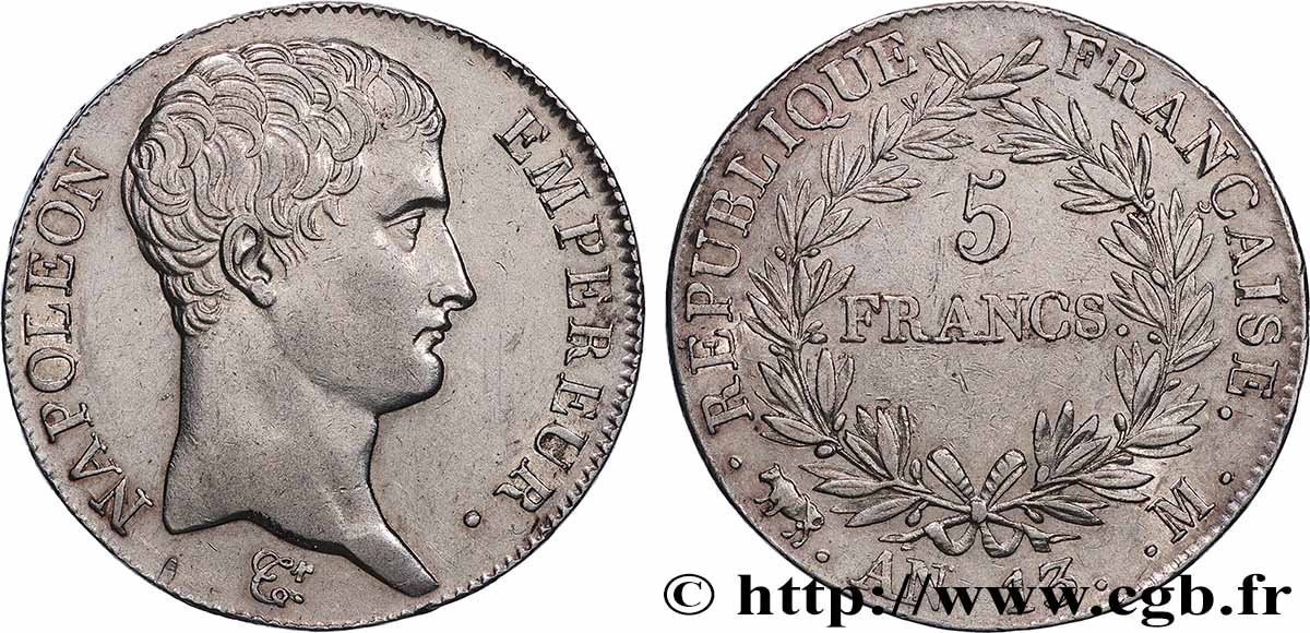 5 francs Napoléon Empereur, Calendrier révolutionnaire 1805 Toulouse F.303/13 TTB+ 