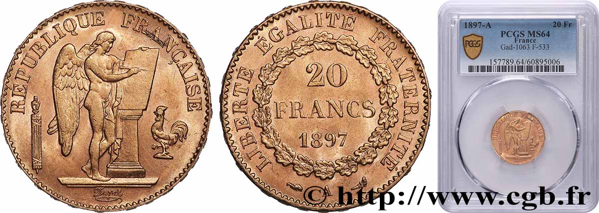 20 francs or Génie, Troisième République 1897 Paris F.533/22 SPL64 PCGS