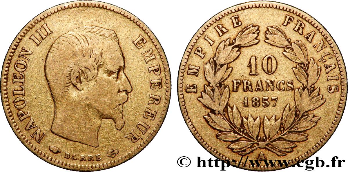 10 francs or Napoléon III, tête nue 1857 Paris F.506/4 BC 