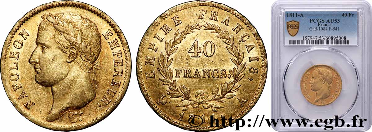 40 francs or Napoléon tête laurée, Empire français 1811 Paris F.541/6 SS53 PCGS