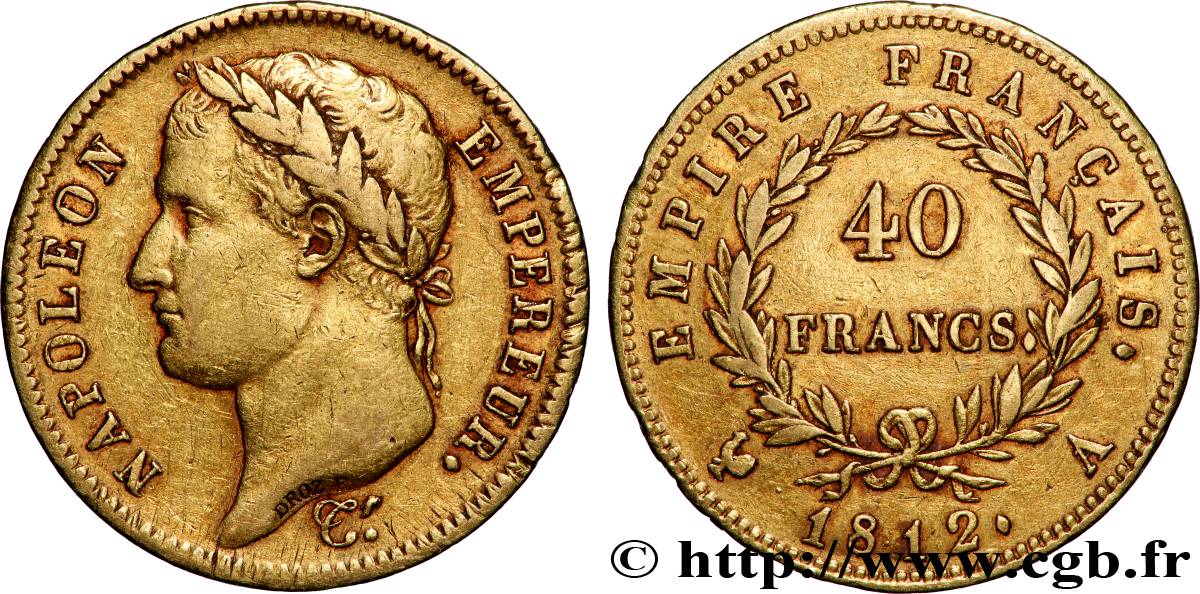 40 francs or Napoléon tête laurée, Empire français 1812 Paris F.541/9 TTB 