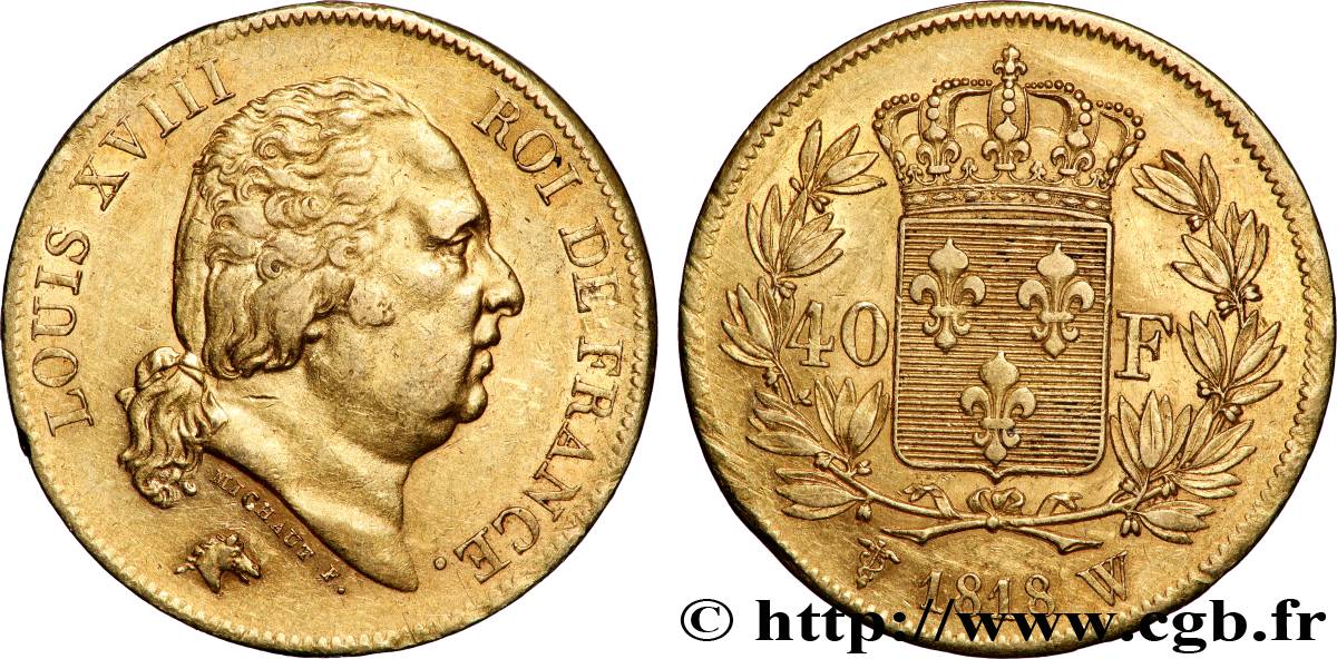 40 francs or Louis XVIII 1818 Lille F.542/8 q.SPL 