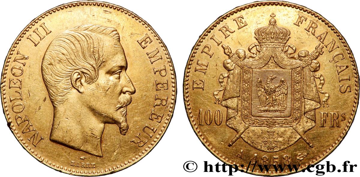 100 francs or Napoléon III, tête nue 1858 Paris F.550/5 TTB+ 