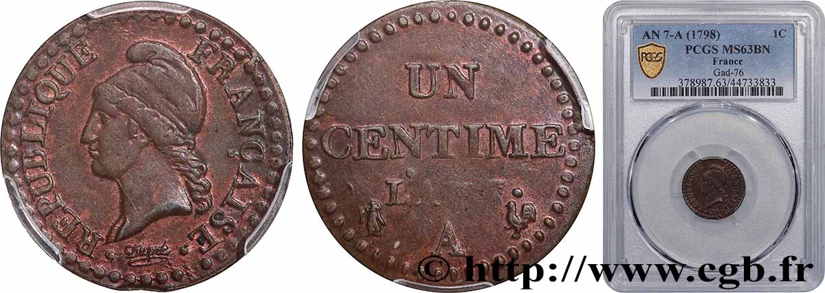 Un centime Dupré, grand 7 1799 Paris F.100/16 SPL63 PCGS
