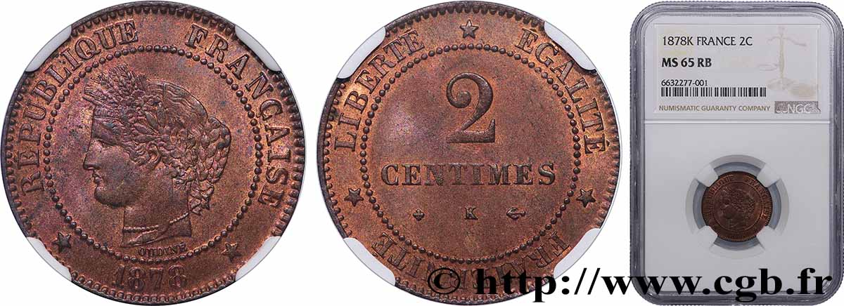 2 centimes Cérès 1878 Bordeaux F.109/4 FDC65 NGC